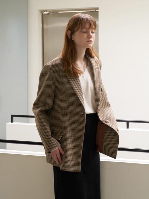 21 Fall_Beige Check Oversized Suit Blazer