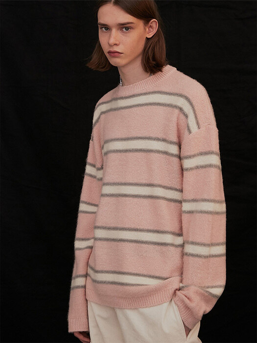PINKGREY blushed mohair stripe knit (OT016)