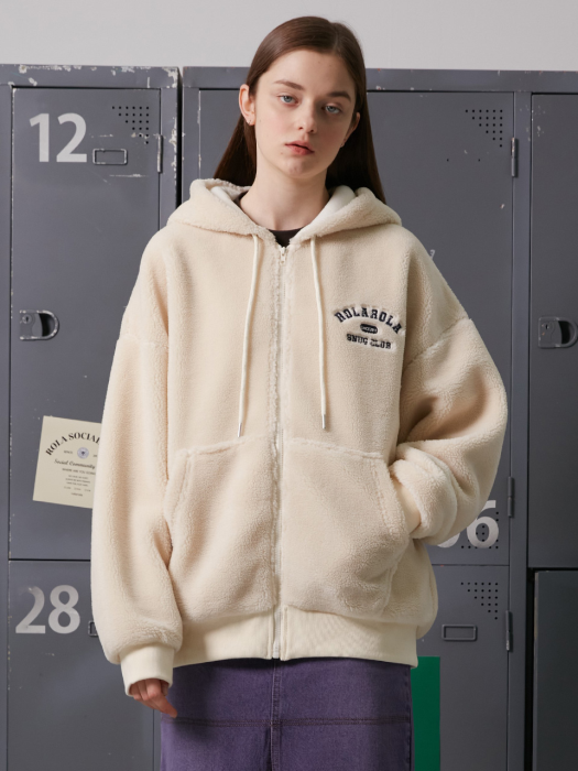 (HZ-21722) FLEECE HOOD ZIP-UP IVORY