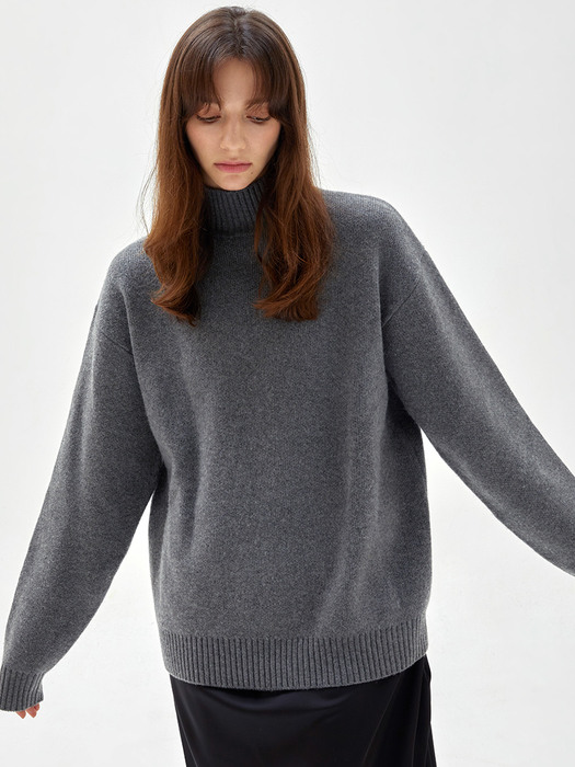 Oversized Half-Neck Cashmere Knit Grey