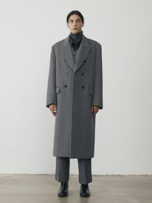 UNISEX TAILORED DOUBLE-BREASTED WOOL COAT MELANGE GREY_M_UDCO1D115G2