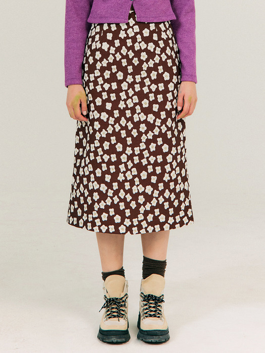 Jacquard A-Line Skirt_Brown