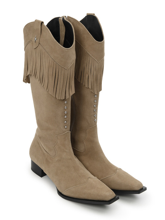Suede fringe boots (taupe)