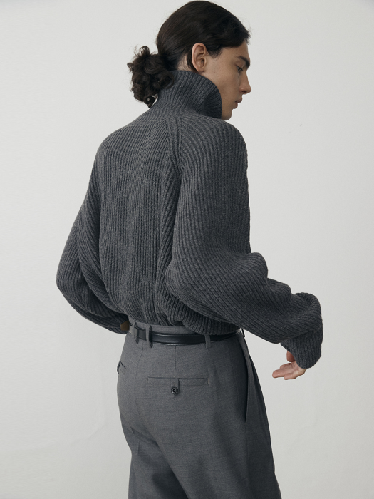 UNISEX RIBBED FUNNEL NECK WOOL SWEATER DARK CHARCOAL_M_UDSW1D113G3