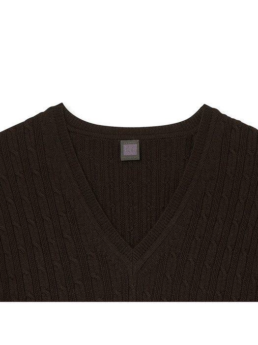 Women Vertical Cable V-neck_Brown
