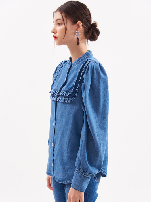 UP-144 Square shirring Denim Blouse