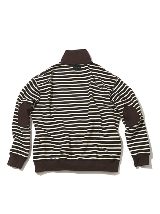 Stripe Half zip-up Sweat Shirt_Dark Brown