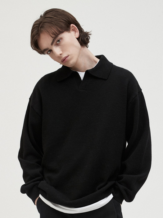 V140 overfit wool collar knit (black)