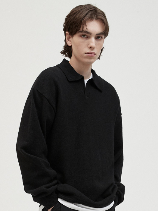 V140 overfit wool collar knit (black)