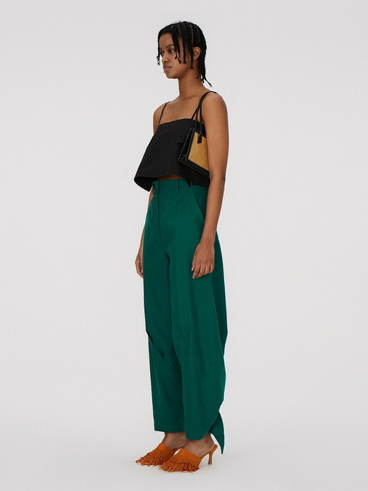ANKLE DETAIL COTTON PANTS (JADE GREEN)