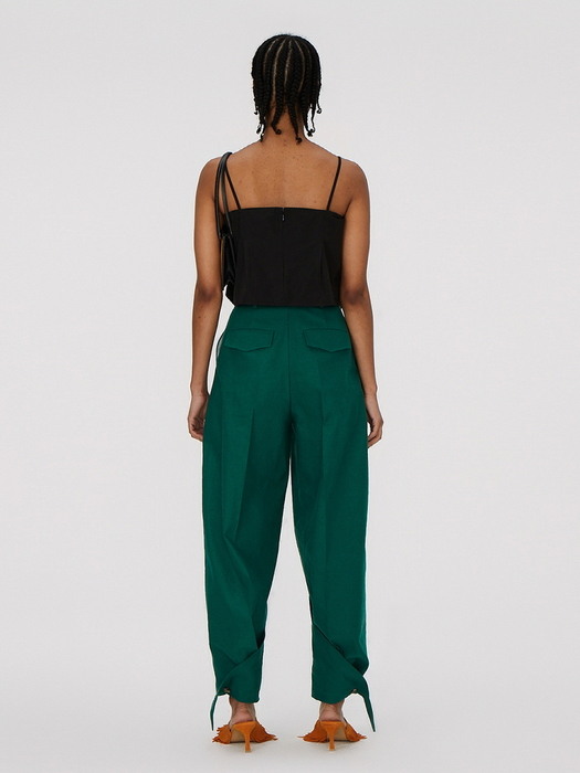 ANKLE DETAIL COTTON PANTS (JADE GREEN)