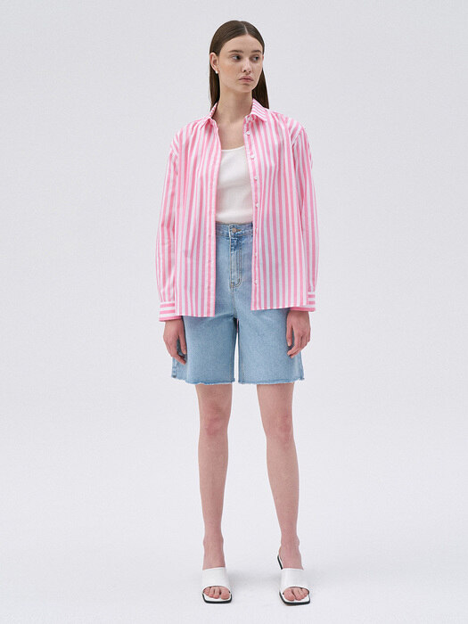[단독]Cotton Stripe Shirt-Pink