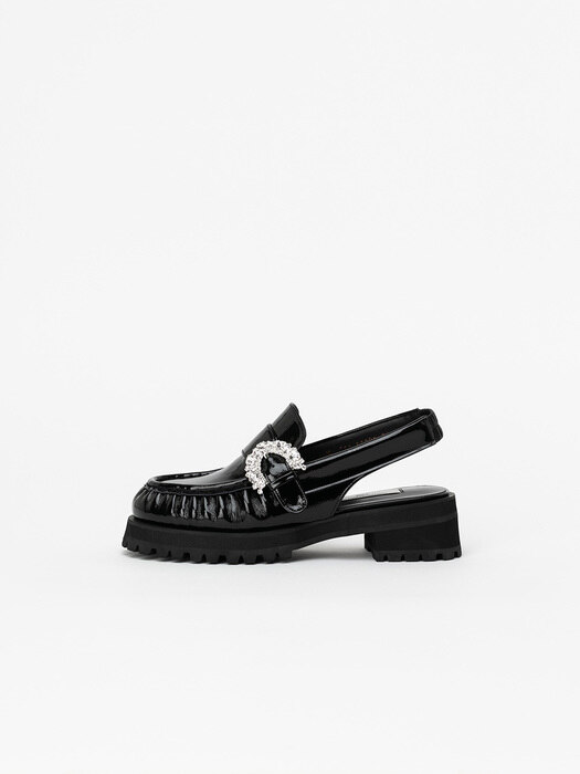 Pierrefonds Lugsole Slingback Loafers in Black Wrinkle Soft Patent