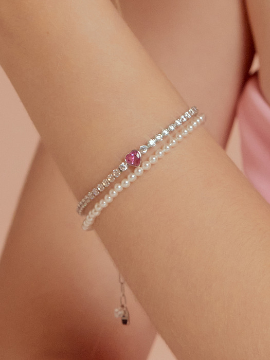 타티아나](SET) Pearl and Color Cubic jewel Bracelet SE0161