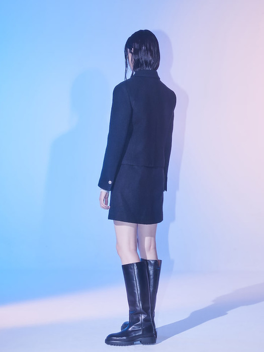 Button Detail Tweed Mini Skirt  Black (KE2827M055)