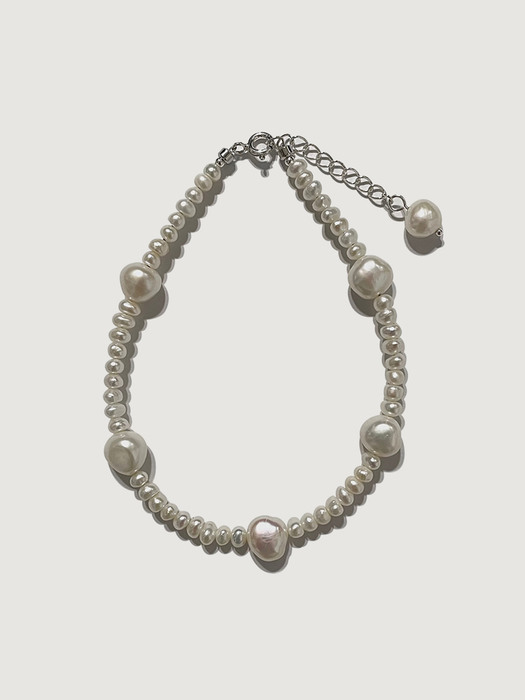 [925 Silver] Bold Point Pearl Anklet