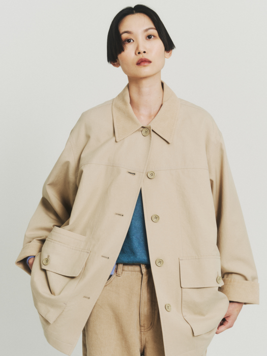 BEIGE COTTON BLEND POCKET OUTER