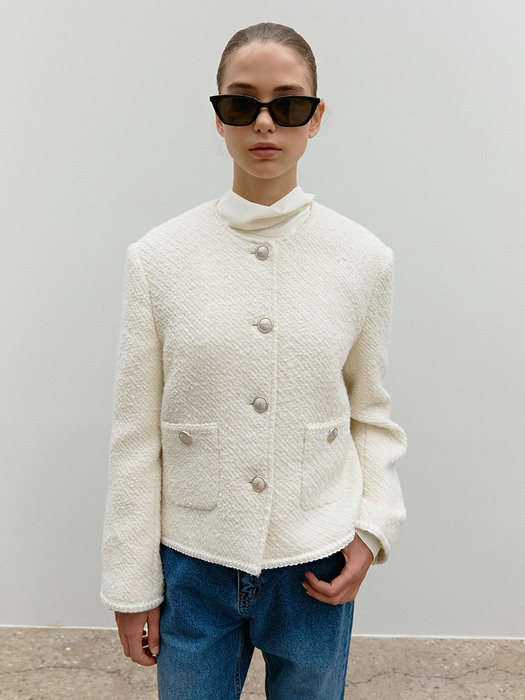 TWF ROUND NECK TWEED JACKET_2COLOR