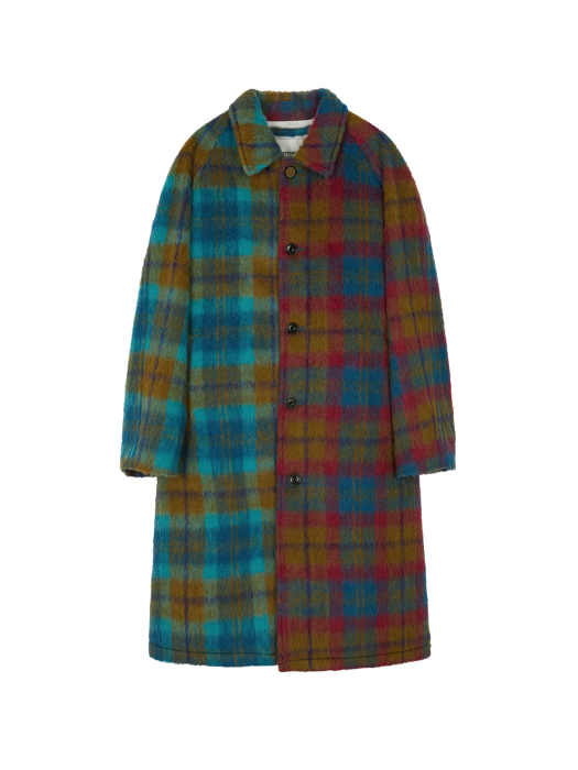 UNISEX HARRY CHECK BALMACAAN SHAGGY WOOL COAT awa468u(PALE JADE/MAGENTA)