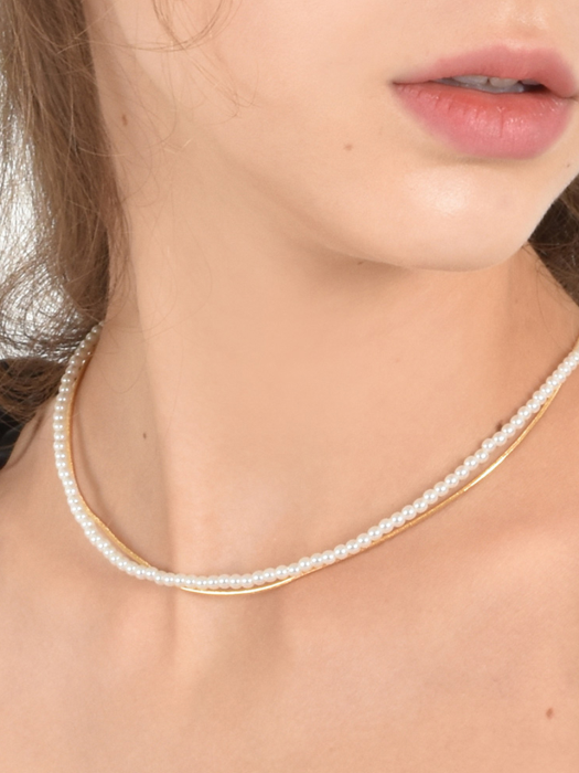 HB022 [2SET] Snake chain+Pearl necklace