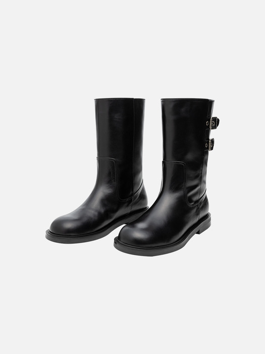 Two buckles mid boots - black