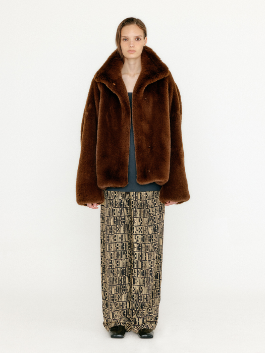 VLONDY Faux Fur Half Coat - Brown
