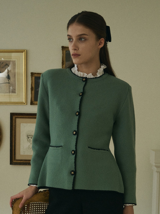 Classic Qulted line Knit jacket - Mint