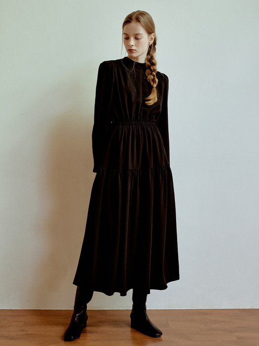 Mone half shirring dress (black)