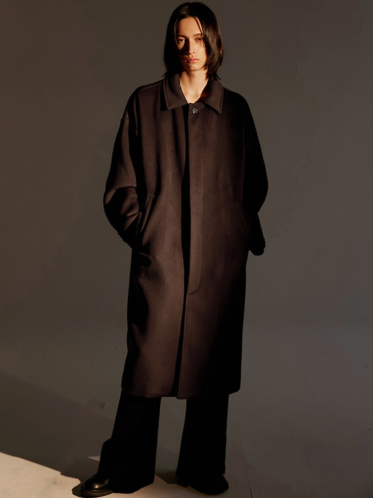 Oversized Wool Balmacaan Long Coat - Brown (FL-010)