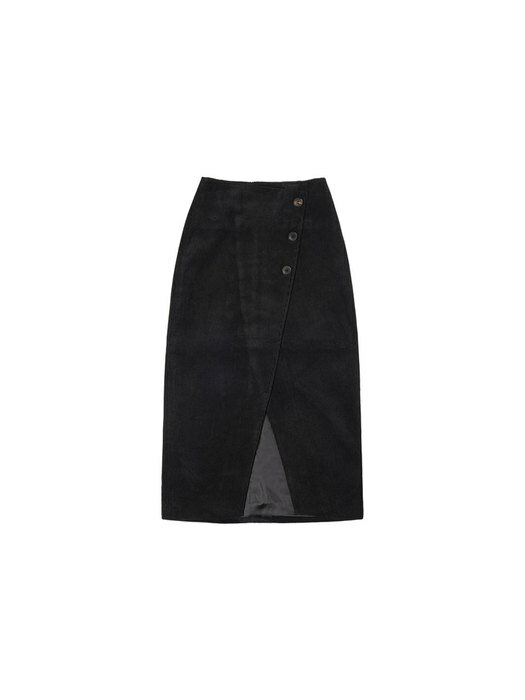 SIST9018 corduroy button skirt_Black
