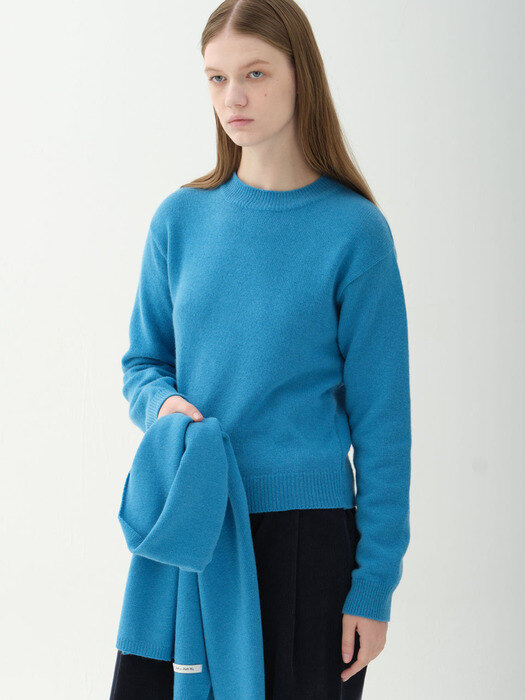 cashmere knit top muffler set_blue hawaii