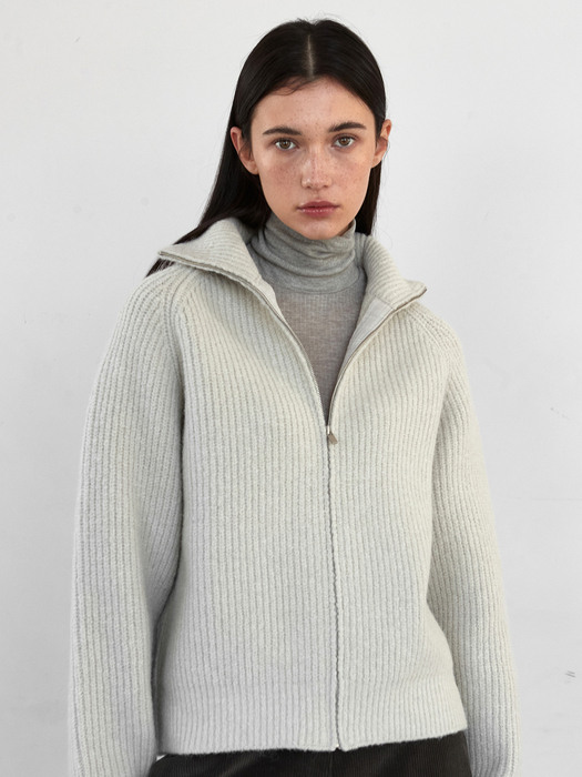 OU1005 woolish full zip up knit (mintgray)