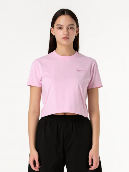 WOMEN`S EMBROIDERY CROPPED TEE-PINK