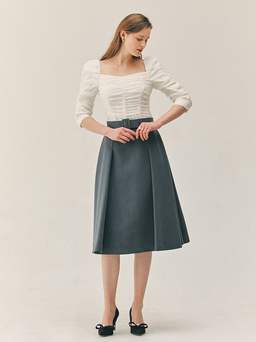 VANESSA Tuck detailed midi skirt (Charcoal gray)