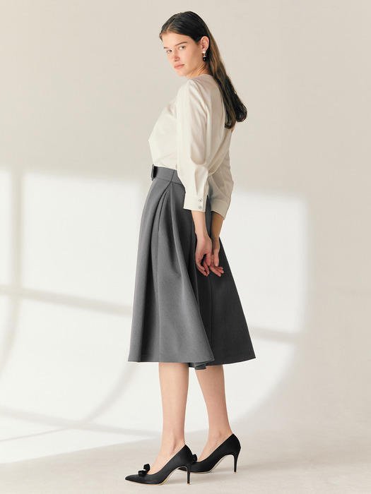 VANESSA Tuck detailed midi skirt (Charcoal gray)