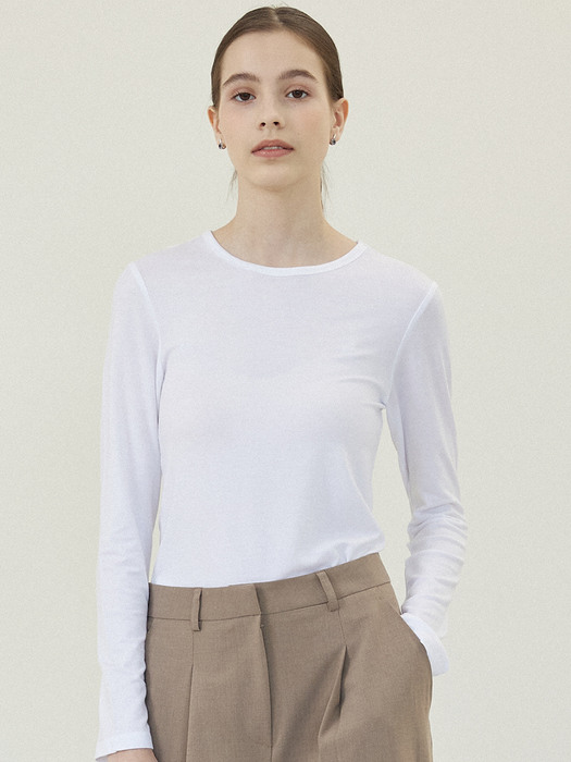 Slim Tencel Span Long Sleeve T-Shirts [OFF WHITE]