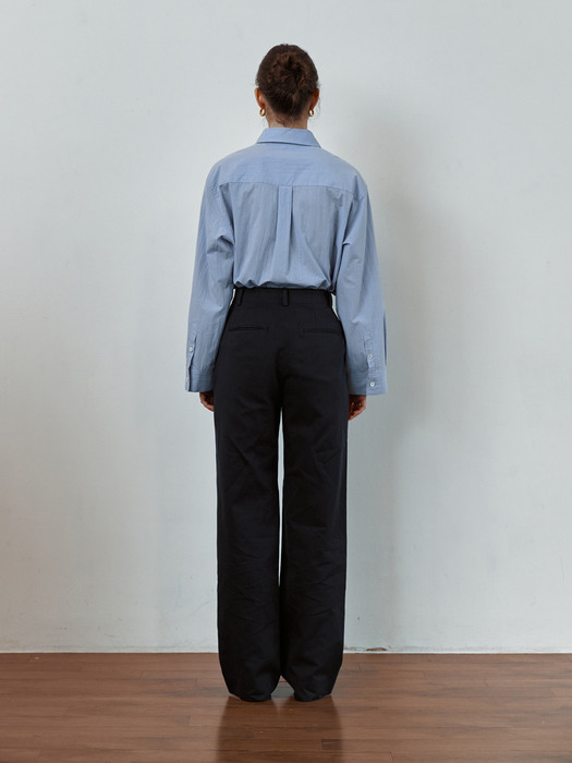 Double tuck wide cotton pants [NAVY]