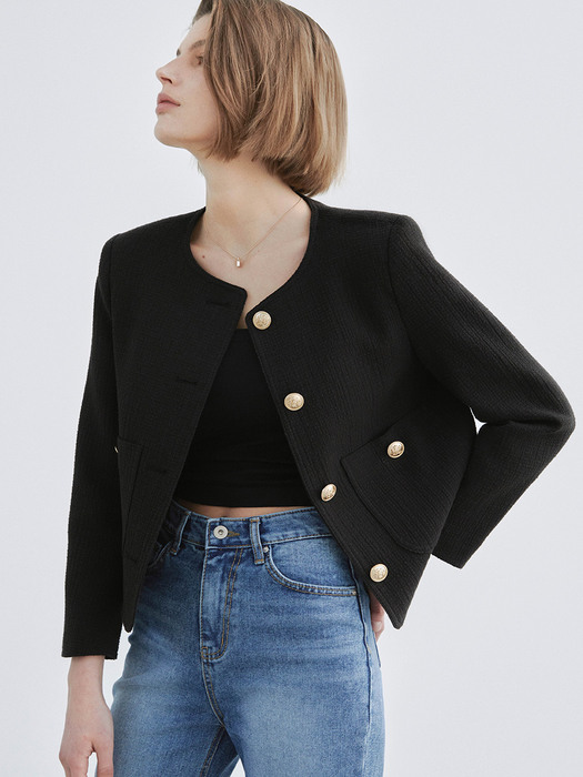 Tweed crop jacket / Black