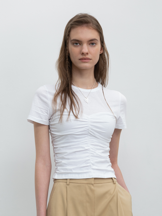 Shirred Cotton T-shirt White (JWTS3E908WT)