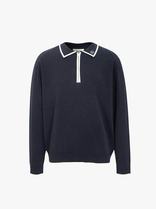 COLORED COLLAR HALF ZIP-UP KNIT_NAVY
