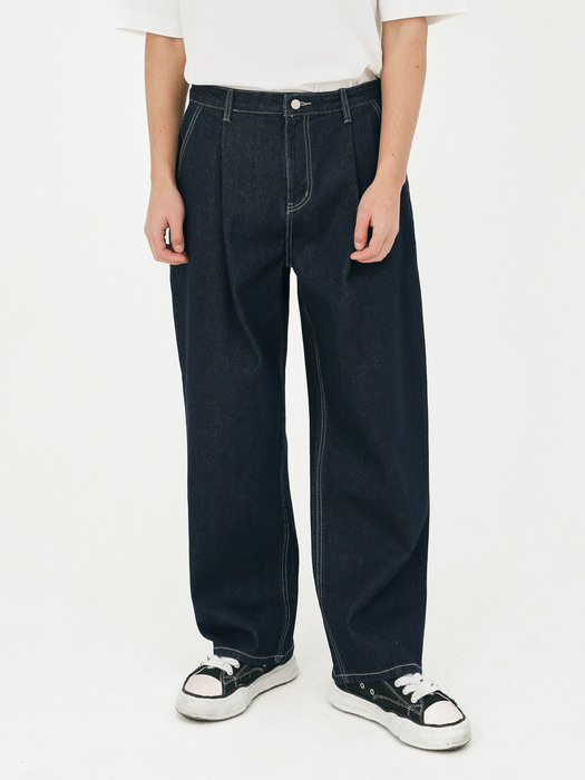 One-Tuck Wide Denim Pants V7_Normal Blue