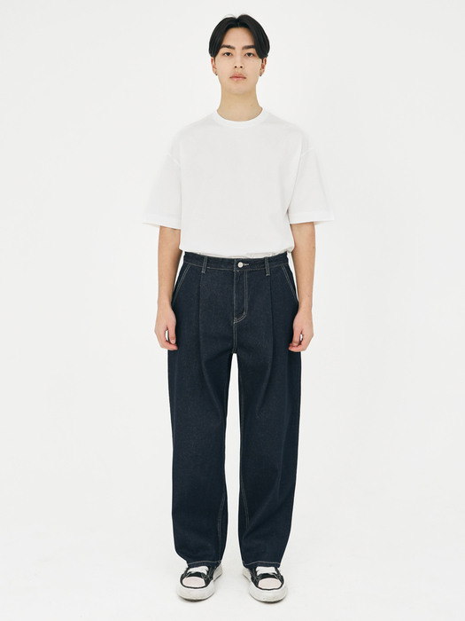 One-Tuck Wide Denim Pants V7_Normal Blue