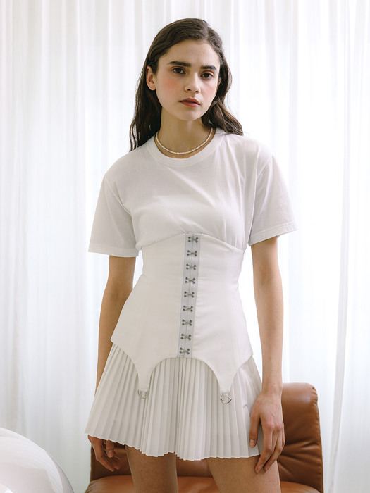 Corset hook pleats skirt set (white)