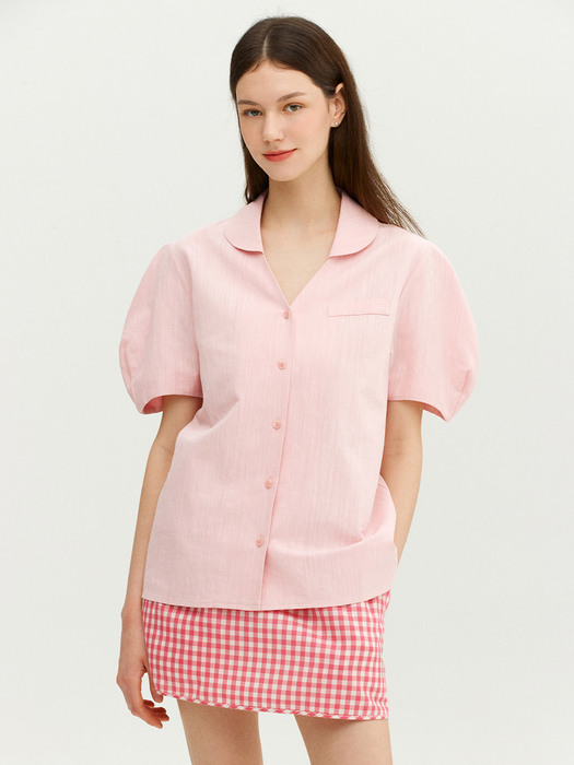 PUNALUU Puff sleeve round collar shirt (Light pink)