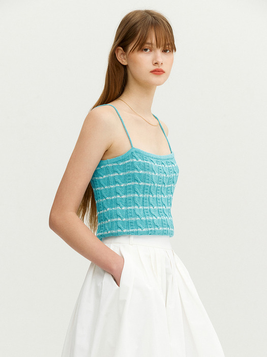 ETNA Stripe sleeveless cable knit top (Sky blue&Ivory stripe)