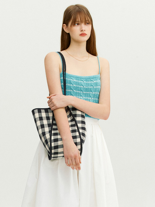 ETNA Stripe sleeveless cable knit top (Sky blue&Ivory stripe)