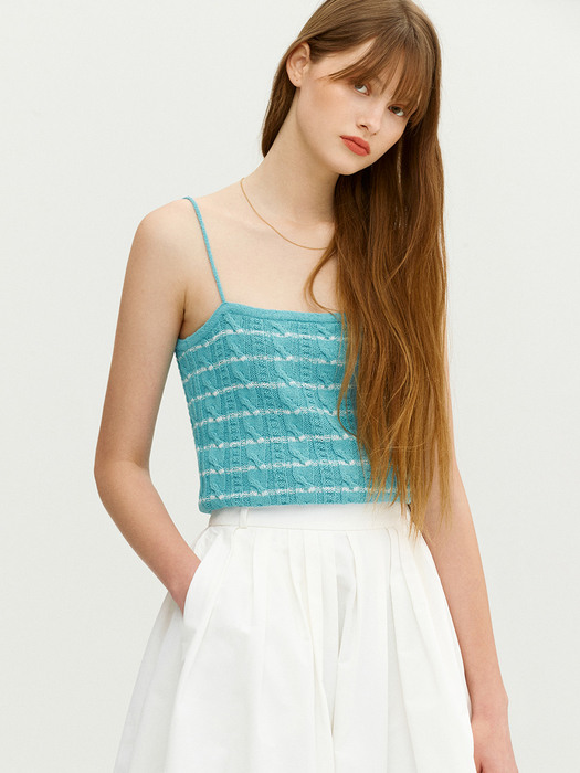 ETNA Stripe sleeveless cable knit top (Sky blue&Ivory stripe)