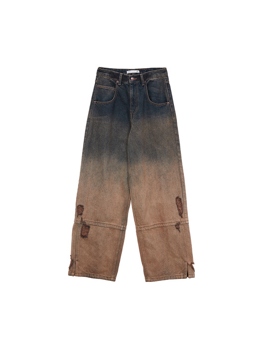 GRADATION BRUSH DENIM PANTS IN BROWN