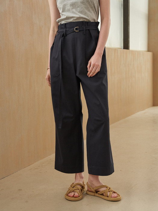 Belted wide pants (Navy)