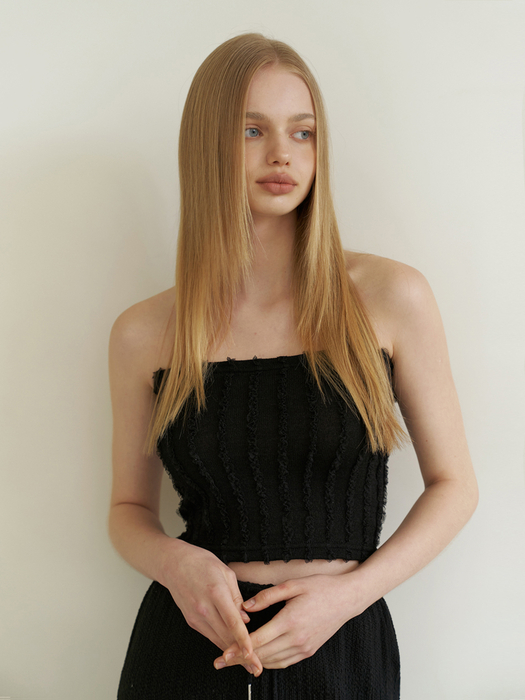 lace frill tube top - black